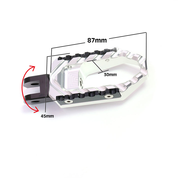 Honda CBR650R, CB500X, NX500 touring foot pegs by MC Motoparts, front view showing black standard motorcycle foot pegs.