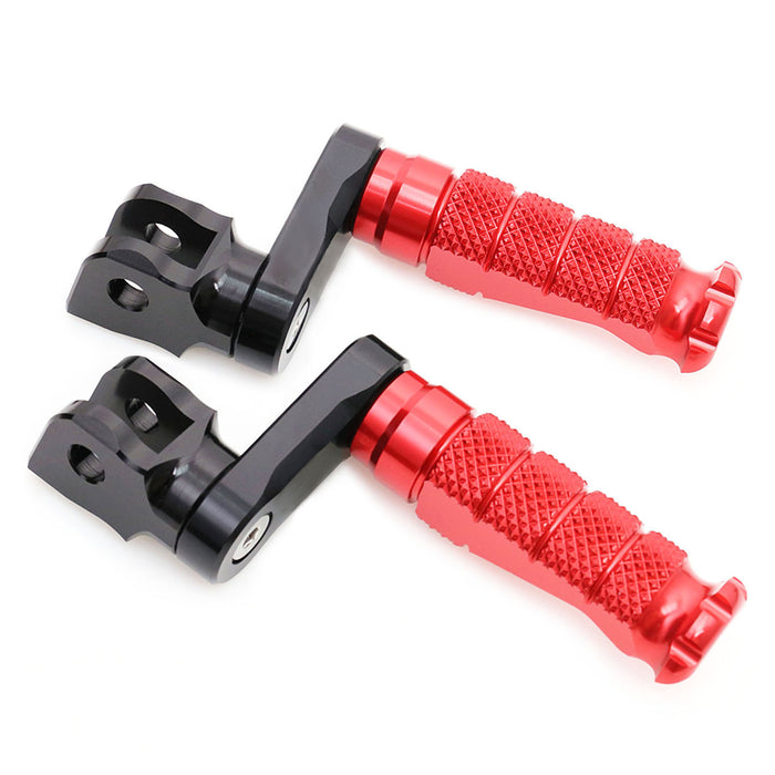 Front view of MC Motoparts 40mm adjustable foot pegs for Honda VFR800, VFR1200F, NC750X motorcycle, featuring sturdy metal construction.