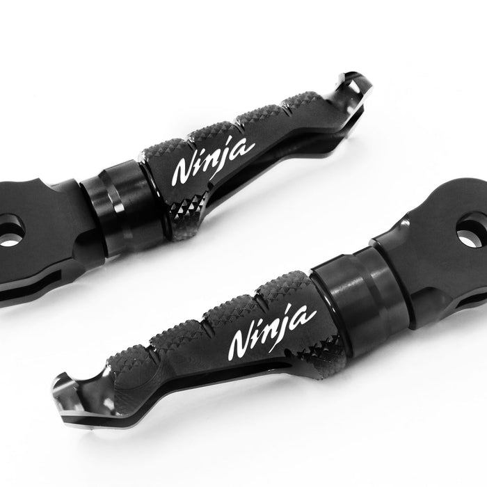 Kawasaki Ninja ZX-6R ZX-9R MC Motoparts R-FIGHT engraved logo front foot pegs for motorcycle rider comfort and style