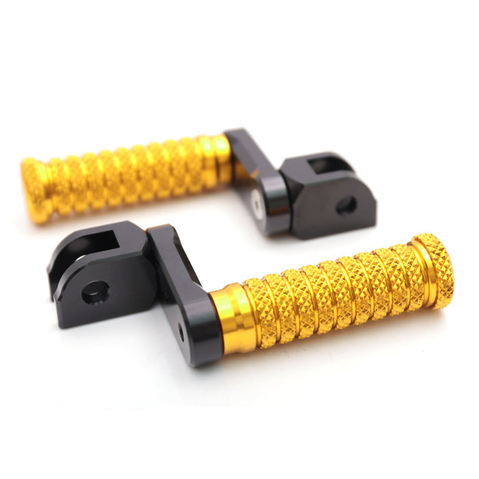 Front view of MC Motoparts 40mm extension foot pegs for Kawasaki Z H2 Z1000 Z125 Z750 Z900 motorcycles.