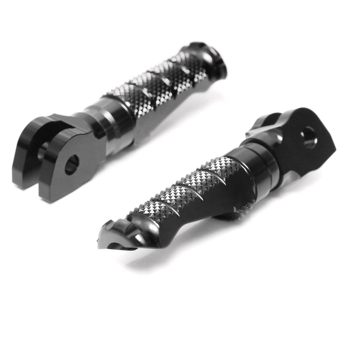 Front view of MC Motoparts standard black foot pegs for Kawasaki Z H2, Z1000, Z125, Z750, and Z900 motorcycle models.