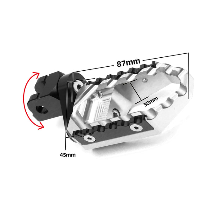 MC Motoparts 25mm extension foot pegs for Kawasaki Z H2, Z900, Z125 touring motorcycle, front view with black finish.