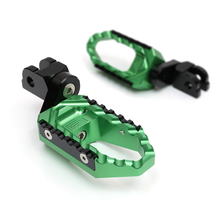 Kawasaki Z H2 Z900 Z125 MC Motoparts 25mm extension foot pegs for touring, black, front view with extended design