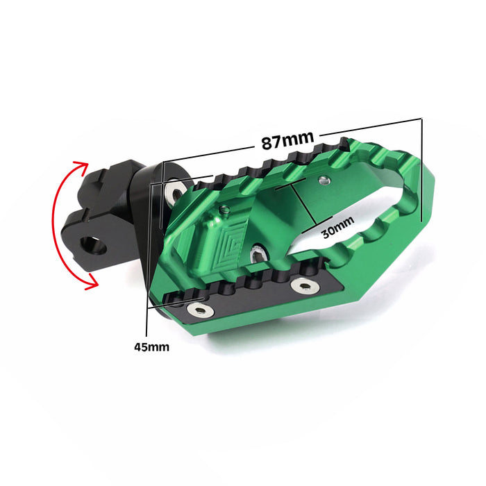 Kawasaki ZR7S ZRX1200 MC Motoparts 25mm extension touring foot pegs, adjustable front footrests in black for motorcycle comfort.