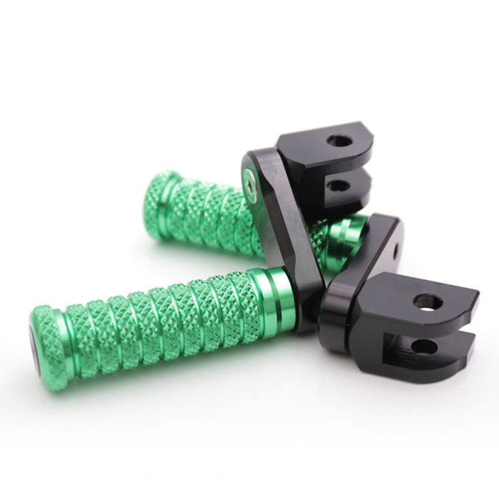 Front view of MC Motoparts 40mm extension foot pegs for Moto Guzzi V9, V7, V100 with adjustable pole and durable metal construction.