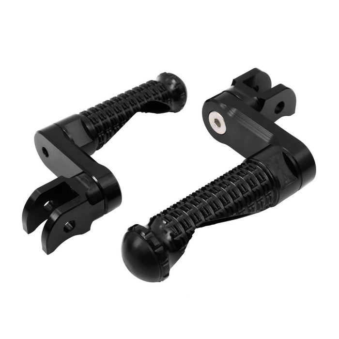 Black MC Motoparts 40mm extension foot pegs for Kawasaki Versys, Z1000, Z900, and Black Shadow motorcycle models.