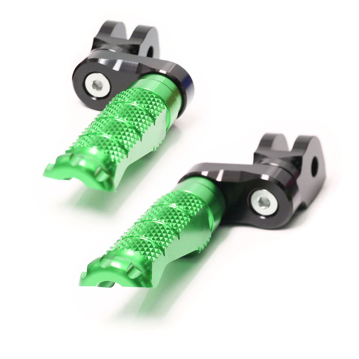 Front view of MC Motoparts 25mm extension foot pegs for Moto Guzzi V9, V7, and V100 R-Fight motorcycle with adjustable design.