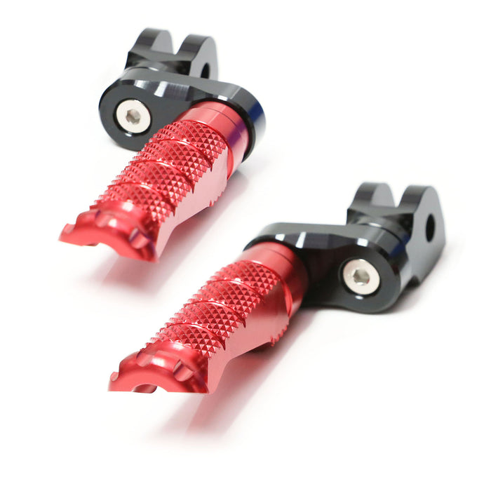 Front view of MC Motoparts 25mm Extension Foot Pegs compatible with Moto Guzzi V9, V7, and V100 models.