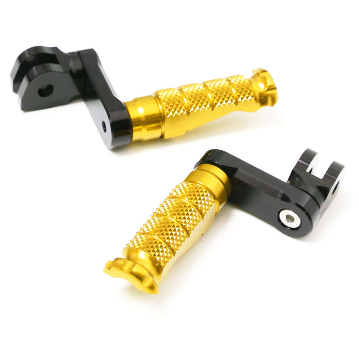 Front view of MC Motoparts 40mm adjustable foot pegs for Moto Guzzi V9, V7, V100 with sturdy metal construction and textured grips.