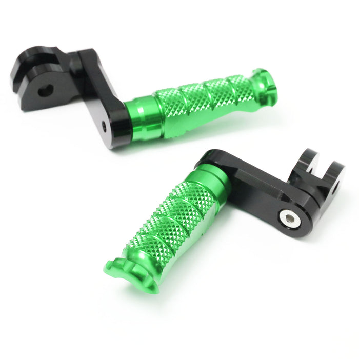 Front view of MC Motoparts 40mm adjustable extension foot pegs for Moto Guzzi V9, V7, and V100 motorcycles.
