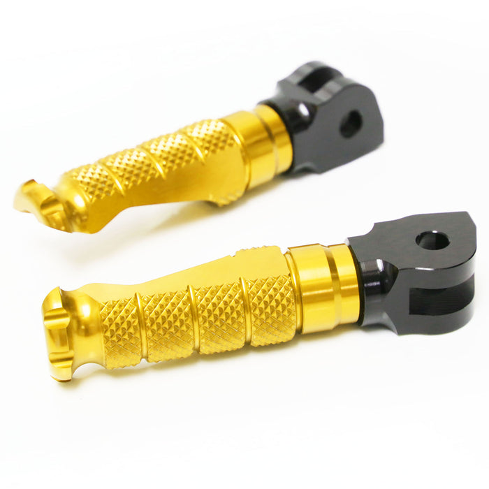 Front view of MC Motoparts standard foot pegs for Moto Guzzi V9, V7, and V100 R-FIGHT motorcycle, featuring metal construction and mounting brackets.