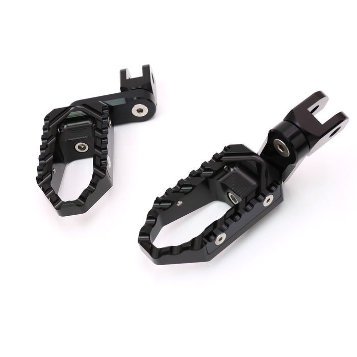 MC Motoparts 40mm extension foot pegs for Moto Guzzi V9, V7, V100 TRC touring models, featuring adjustable wide footrests.