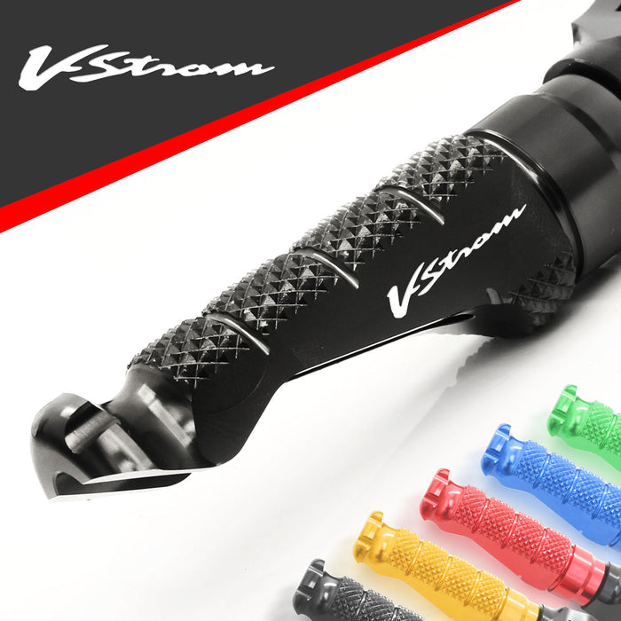 Suzuki DL1000 DL650 engraved front rider Black Foot Pegs