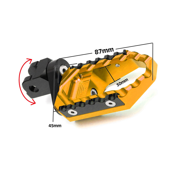 Suzuki DL650 SV1000 TRC touring motorcycle with MC Motoparts 25mm extension foot pegs, black adjustable front foot pegs for comfort.