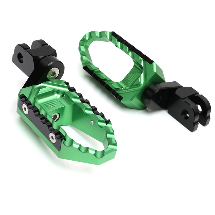 MC Motoparts 25mm extension foot pegs for Suzuki GSX-R 1000, 600, 750, black touring motorcycle foot pegs, front view.