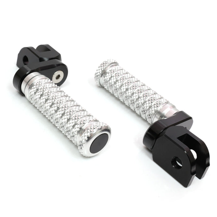 Front view of MC Motoparts 25mm adjustable extension foot pegs for Triumph America Bonneville Daytona 675 motorcycle.