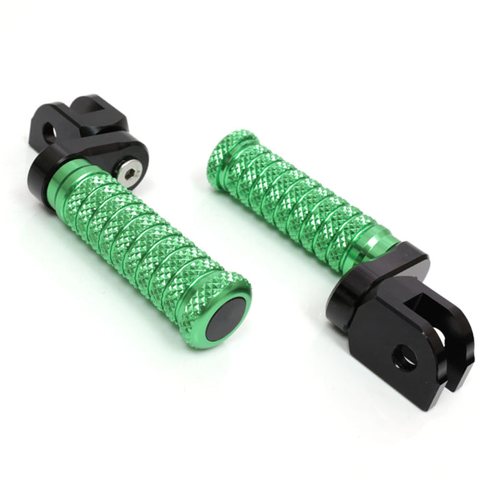Front view of MC Motoparts 25mm extension foot pegs for Triumph America, Bonneville, Daytona 675, with adjustable poles.