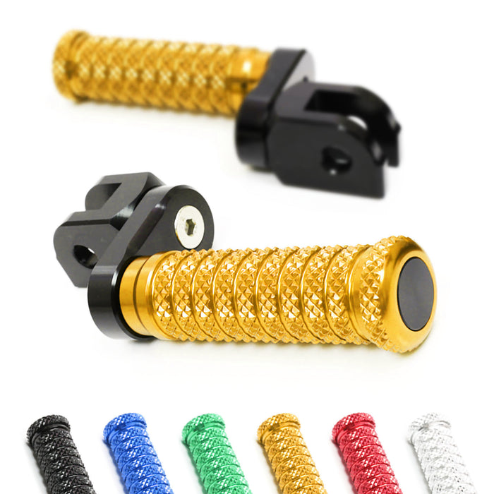 Front view of MC Motoparts 25mm extension foot pegs for Triumph Scrambler 1200 and Trident 660, showcasing durable metal construction.