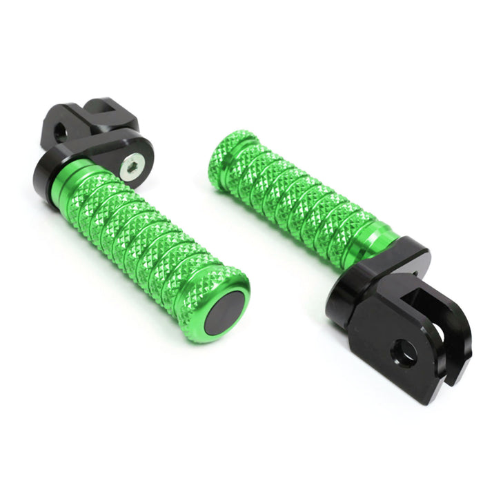 Front 25mm extension foot pegs for Triumph Scrambler 1200 and Trident 660 by MC Motoparts, with lower riser and pole design.