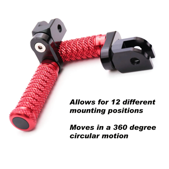 Front 25mm extension foot pegs for Triumph Scrambler 1200 and Trident 660 by MC Motoparts, shown with detailed view.