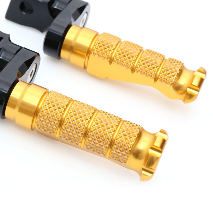 Front view of MC Motoparts 40mm extension foot pegs for Triumph Speed Triple Street Cup motorcycle.