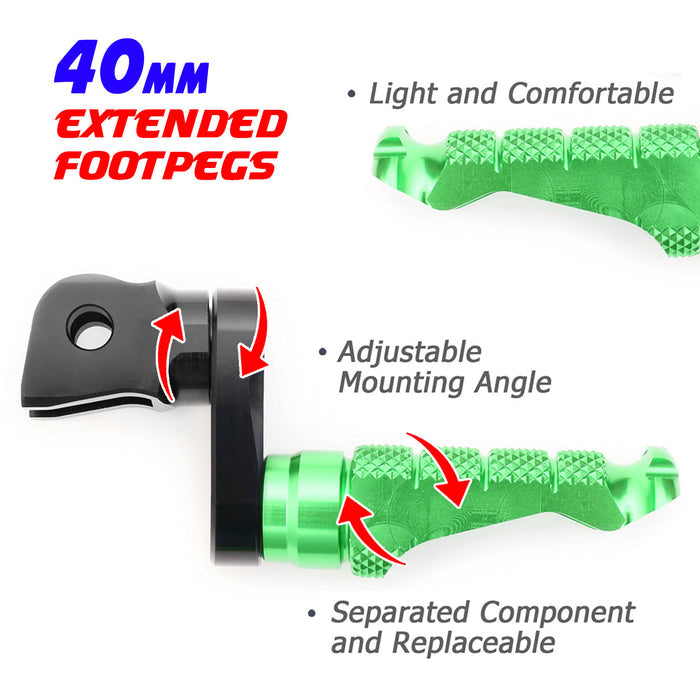 MC Motoparts 40mm extension foot pegs for Triumph Speed Triple Street Cup, featuring adjustable design and durable metal construction.
