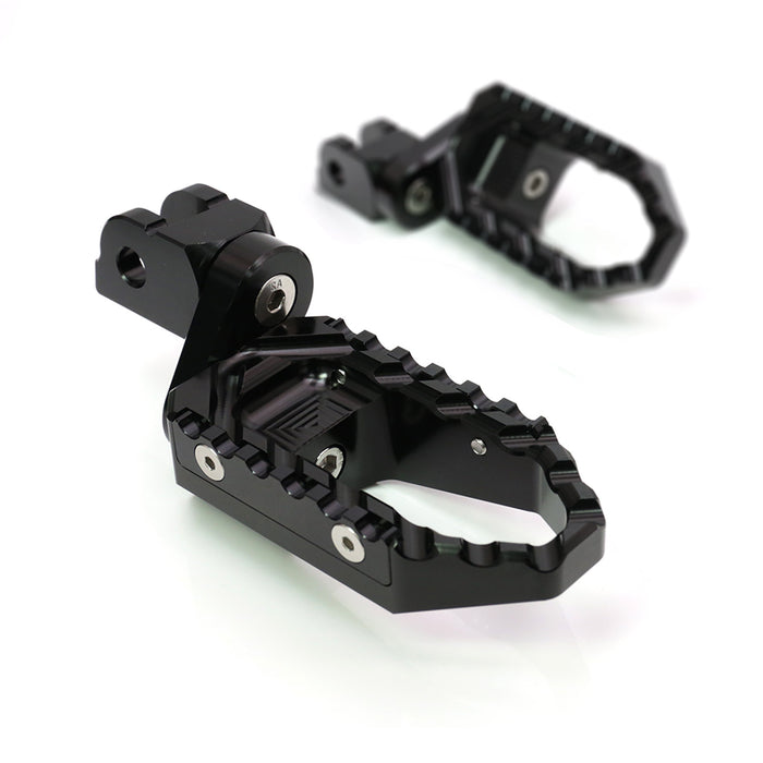 MC Motoparts 25mm extension foot pegs for Triumph Street Triple 675 TRC touring bike, adjustable front foot pegs for comfort.