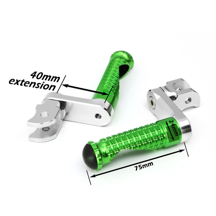 MC Motoparts 40mm extension foot pegs for Triumph Trident 660 Scrambler 1200, adjustable and durable motorcycle foot pegs.