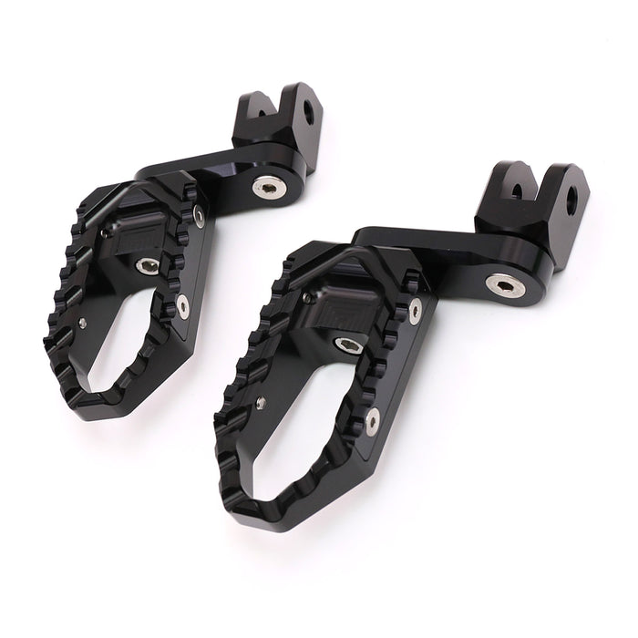 MC Motoparts touring 40mm extension foot pegs for Tuono 125, 660, 1000 V4R, featuring adjustable wide foot pegs.