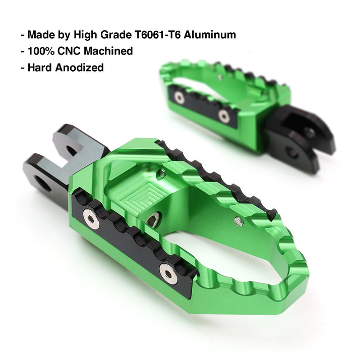 MC Motoparts touring wide foot pegs for Tuono 125, 660, 1000 V4R TRC motorcycle, shown in black with a sturdy design.