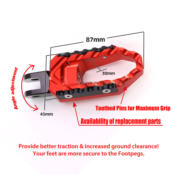 MC Motoparts touring wide foot pegs for Tuono 125, 660, 1000 V4R TRC, featuring durable metal construction and black finish.