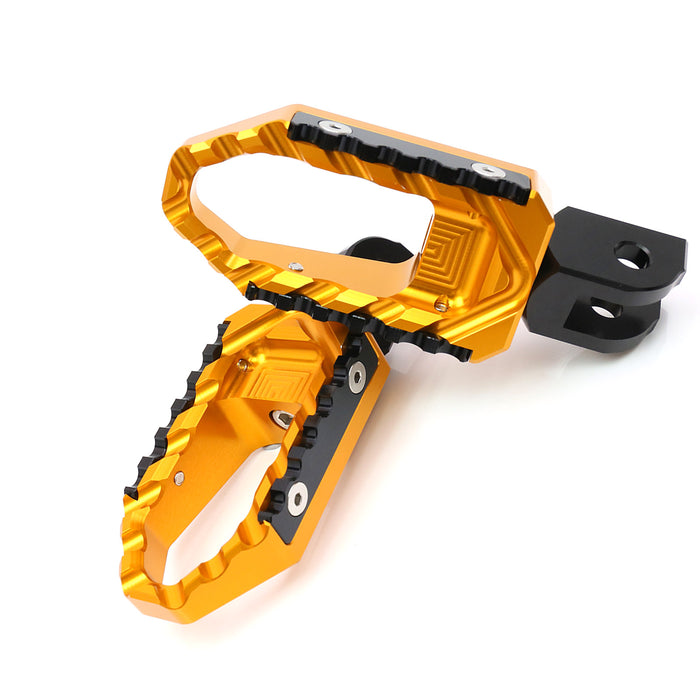 MC Motoparts touring wide foot pegs for Tuono 125, 660, 1000 V4R, featuring sturdy standard foot pegs for motorcycle comfort and stability.