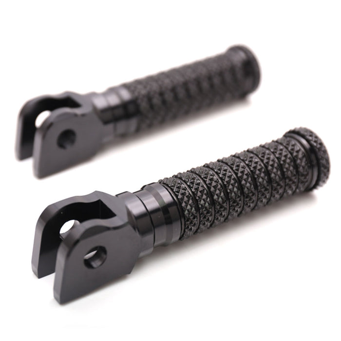 Black MC Motoparts standard front pole foot pegs for Yamaha BT1100 TDM900 XJR1300 motorcycle, mounted on the bike.