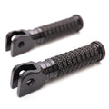 Black MC Motoparts standard front pole foot pegs for Yamaha BT1100 TDM900 XJR1300 motorcycle, mounted on the bike.