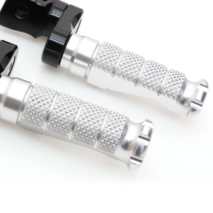 Front view of MC Motoparts 40mm extension foot pegs for Yamaha FZ1, FZ6, FZ8, MT-09, and MT-07 motorcycles.
