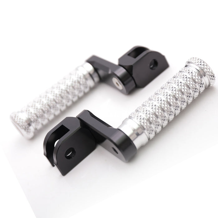 Yamaha FZ1, FZ6, FZ8, MT-10, MT-03 40mm adjustable extension foot pegs by MC Motoparts, front view showing sturdy metal construction.