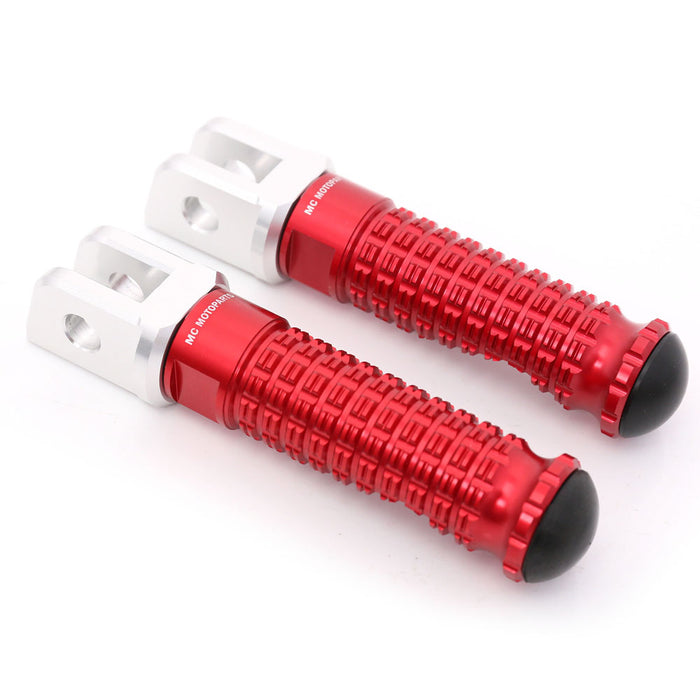 MC Motoparts standard foot pegs for Yamaha YZF R1 R3 R6 R25 R125 motorcycle, featuring sturdy metal construction and mounting hardware.