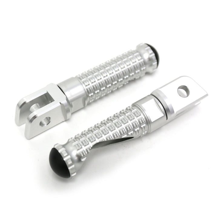MC Motoparts standard foot pegs for Yamaha YZF R1, R3, R6, R25, and R125 motorcycles, showing sturdy metal construction.