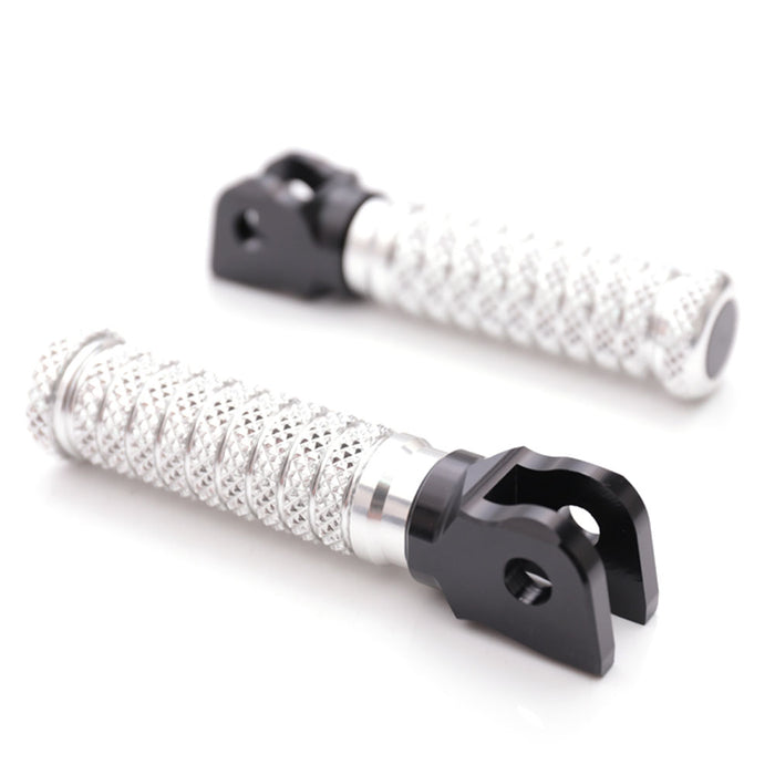 Front view of MC Motoparts standard pole foot pegs for Yamaha YZF R1, R3, R6, R25, R125 motorcycle, showcasing the metal peg design.