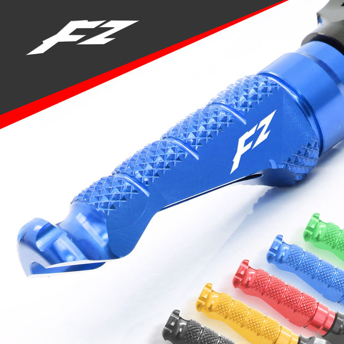 Front MC Motoparts R-FIGHT engraved logo motorcycle foot pegs for Yamaha FZ 400, FZ1, FZ6, FZ8, standard style, durable design