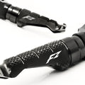 Front MC Motoparts R-FIGHT engraved logo foot pegs for Yamaha FZ 400, FZ1, FZ6, FZ8 motorcycle, standard black foot pegs
