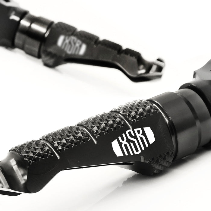 Fit Yamaha XSR 700 900 16-19 Engraved Logo R-FIGHT Front Black Foot Pegs - MC Motoparts