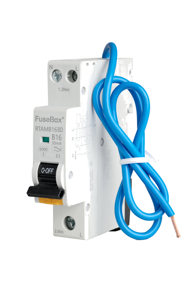 Fusebox RTAMB16BD Bi-Directional MINI 16A B RCBO 1P+N (sw) 30mA 6kA (Replacement of RTAMB16)