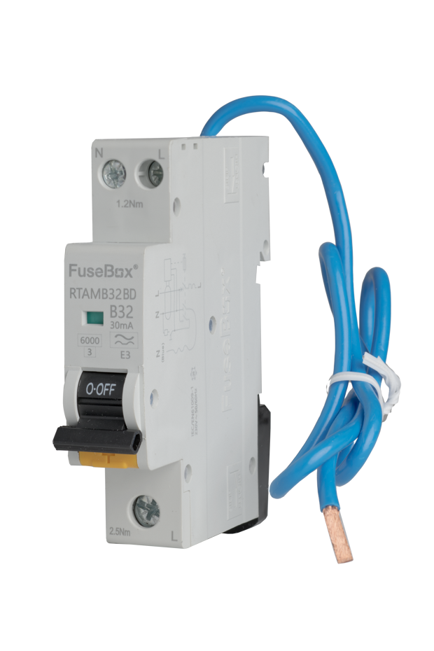 Fusebox RTAMB32BD Bi-Directional MINI 32A B RCBO 1P+N (sw) 30mA 6kA (Replacement of RTAMB32)