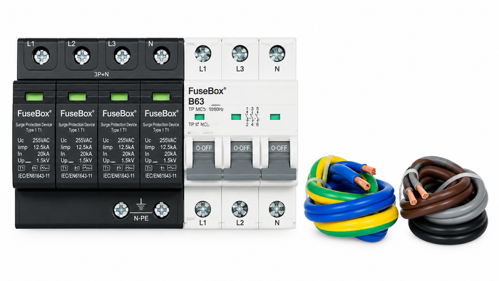 Fusebox SPDCUKITTPNT1 T1 TPN SPD 3P+NPE (INC CABLES+3P B63 MCB) TPN KIT