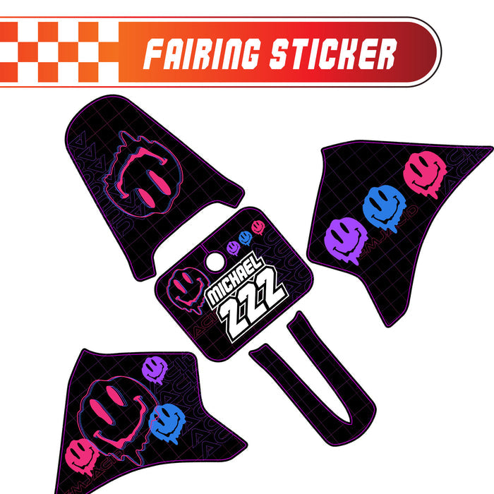 Graphic kit decals for Razor MX350 MX400, custom number fairing sticker with dissolve smiley face by StickerBao.
