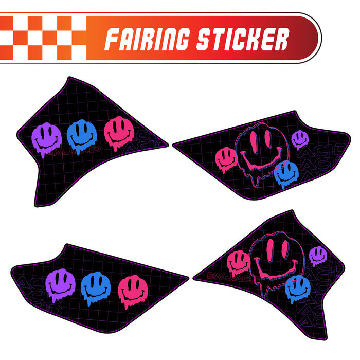 Custom graphic kit decals for Razor MX350 MX400 fairing stickers featuring a dissolve smiley face design by StickerBao.