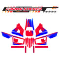 Red and blue spider web graphic kit decal for Razor MX350 MX400 fairing sticker, custom number and StickerBao branding.