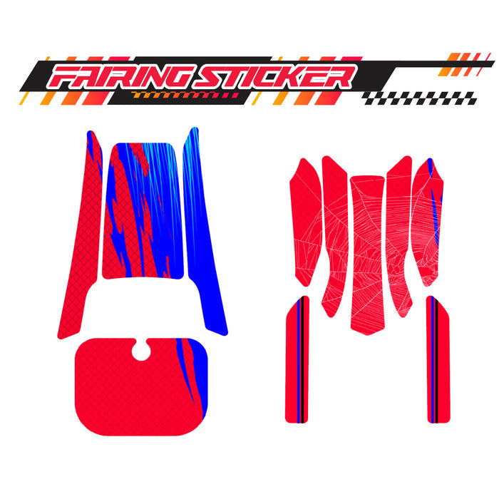 Red and blue Spider Web graphic kit decal for Razor MX350 and MX400 fairings, custom number sticker by StickerBao.