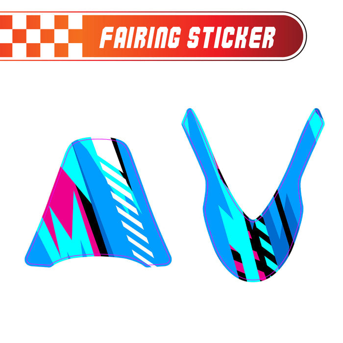 Blue geometric burst fairing sticker decal for Razor MX500 MX650, custom number graphic kit by StickerBao.